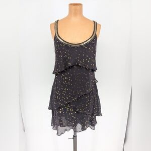 Vintage Free People Fairy Moonlight Tiered Gold Fleck Dress Silk Chiffon Size 6